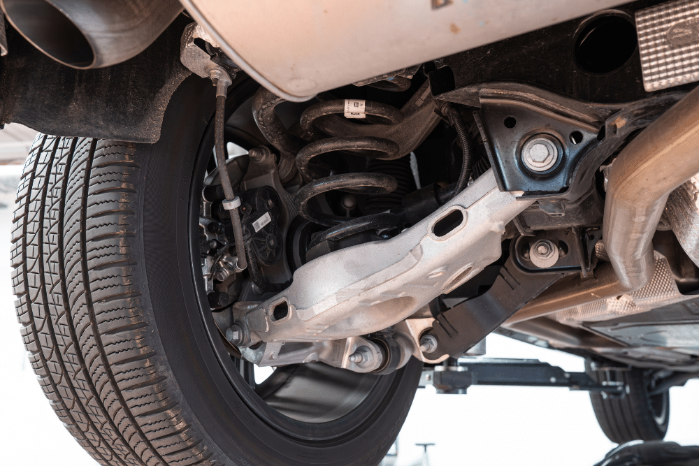 Suspension Repair in Lonsdale, MN At Lonsdale Auto Works. Close-up view of a vehicle’s suspension system showing springs